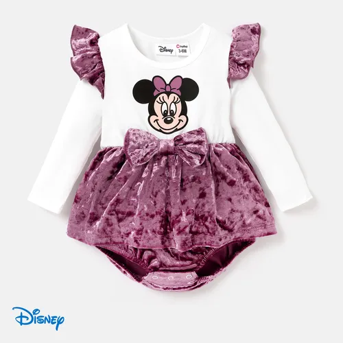 Disney Mickey and Friends Baby Girl Character Print 3D Bow Tie Ruffled Long-sleeve Bodysuit