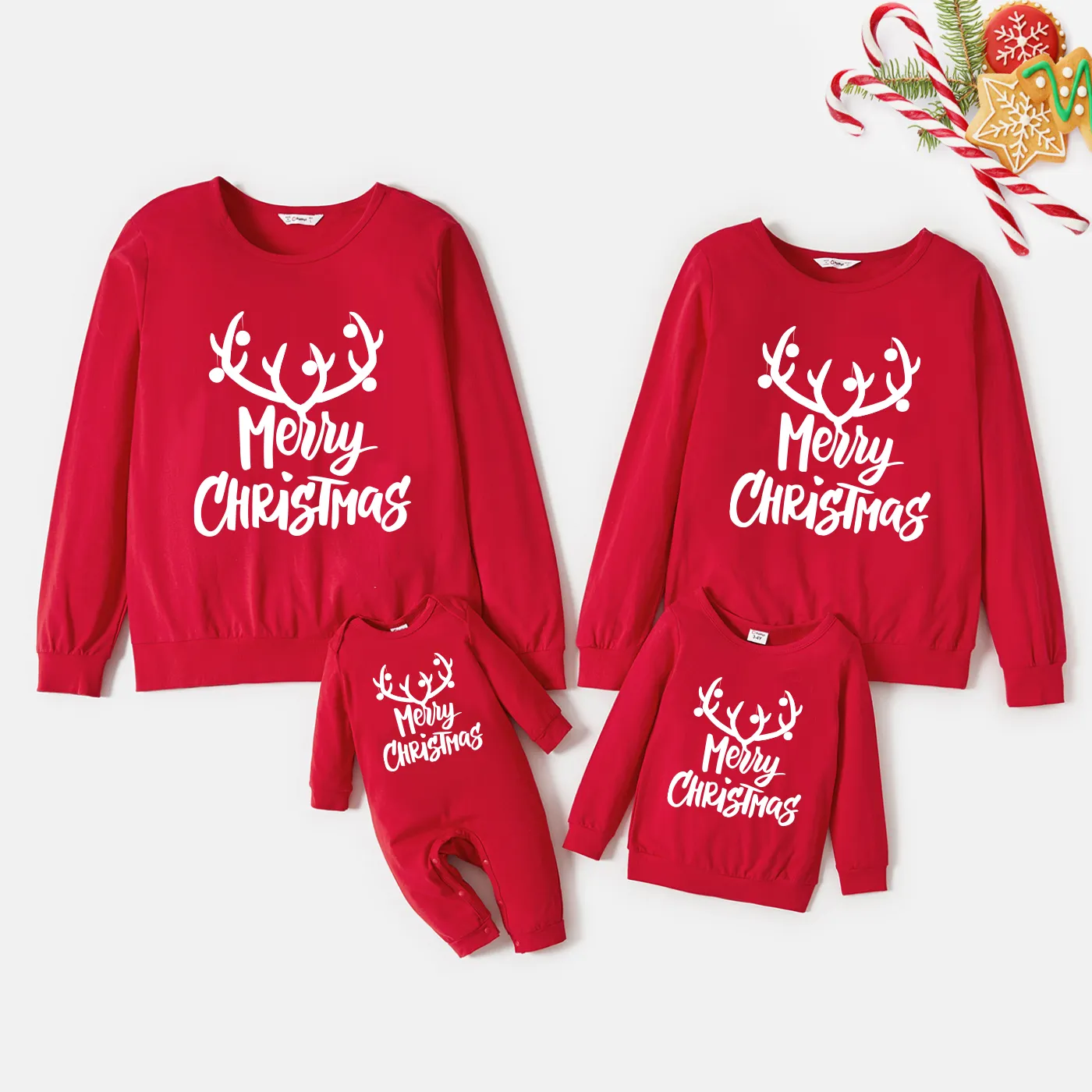 Christmas Family Matching Solid Color Letters Print Cotton Long Sleeve Sweatshirt Tops  image 2