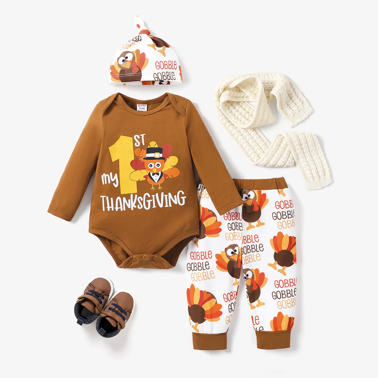 感恩節 3件 嬰兒 男 童趣 長袖 嬰兒套裝 棕色 big image 1