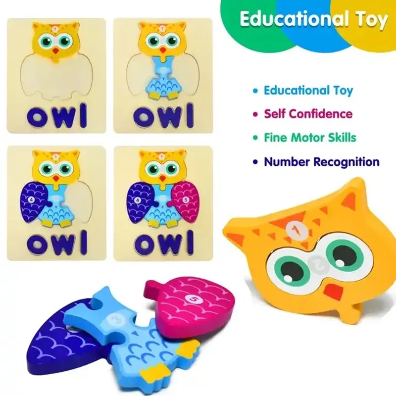 Números de desenhos animados de madeira e letras Puzzle Toy para aprendizagem precoce e reconhecimento de palavras Cor-C image 2