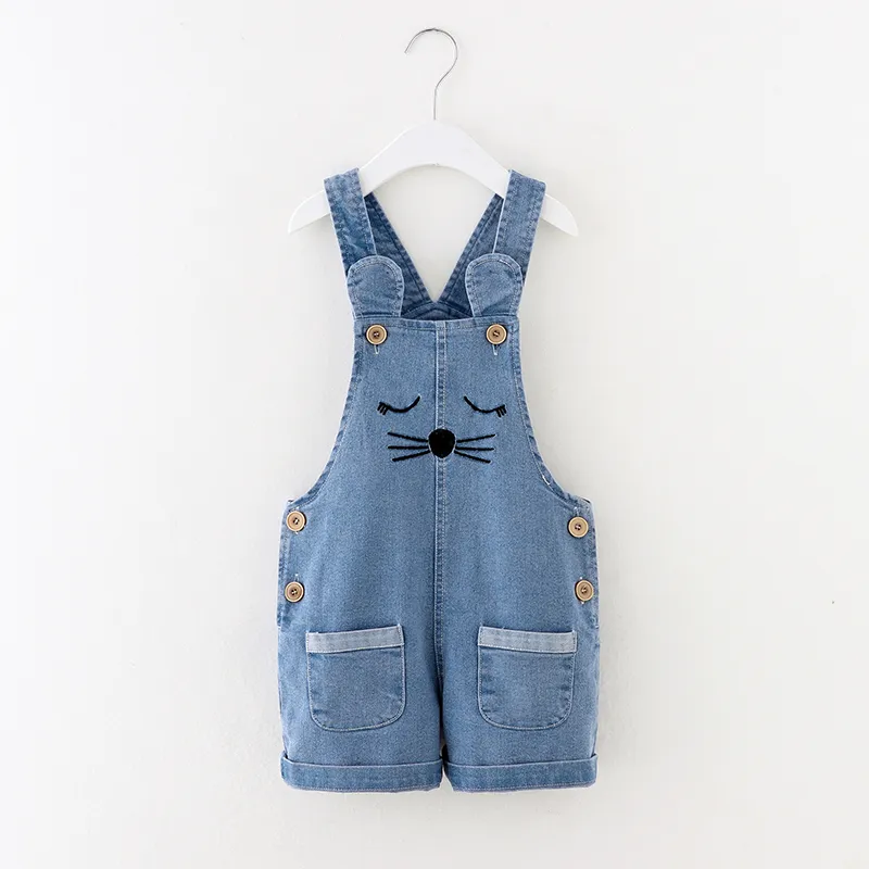 Toddler Girl Cat Beardered Denim Overall Shorts