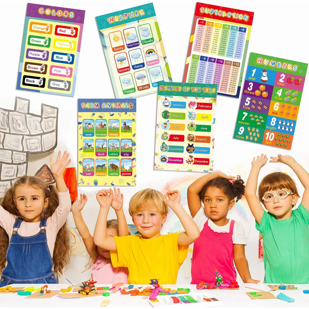 16-Piece Set of Children's Early Education Cartoon Decorative Cards