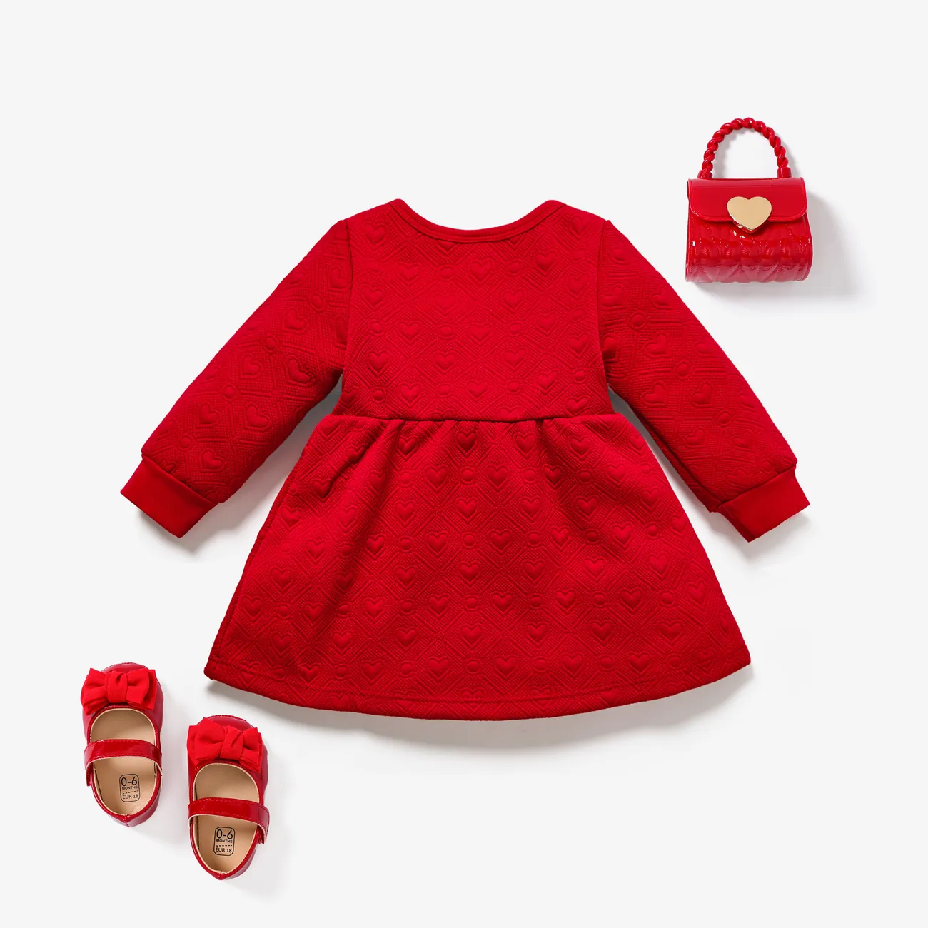 
Baby Girl Sweet Bow Decoration 3D Long Sleeve Dress  Red big image 1