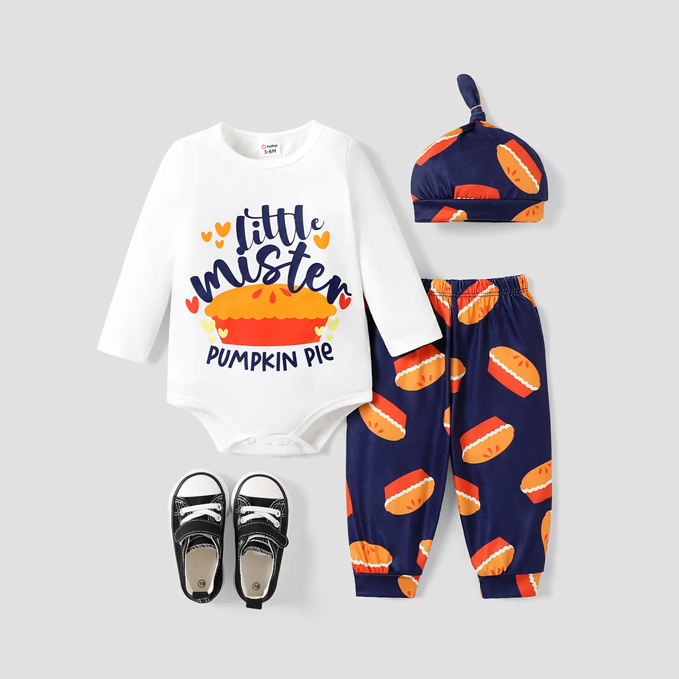 3pcs Baby Boy Thanksgiving Letter Pattern Set with Hat