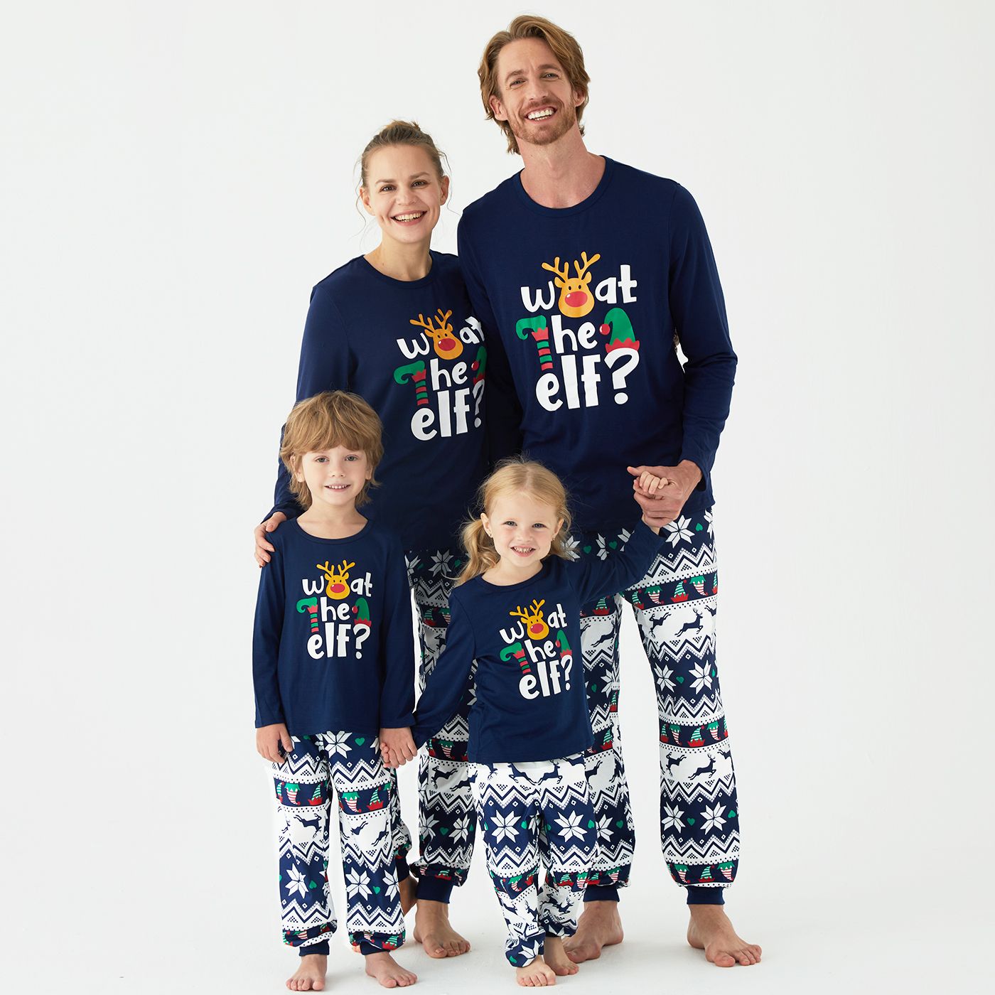 Ensembles De Pyjamas à Manches Longues Graphiques Bleu Foncé Assortis à La Famille De Noël (ignifuges)