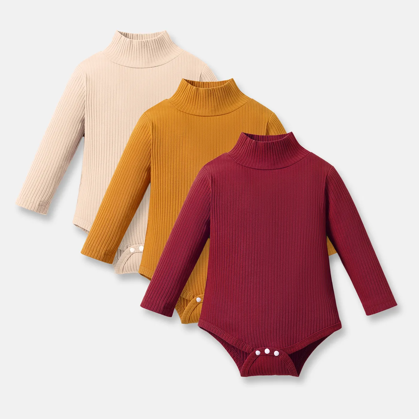Baby Boy/Girl 95% Cotton Ribbed Turtleneck Long-sleeve Romper Burgundy image 6