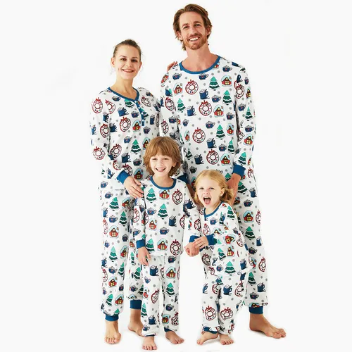 Christmas Cute Cartoon Print Naia™ Long-sleeve Family Matching Pajamas Sets (Flame Resistant)