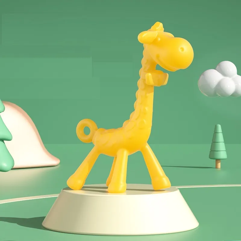 Giraffe Silicone Teething Toy for Infants and Babies Yellow