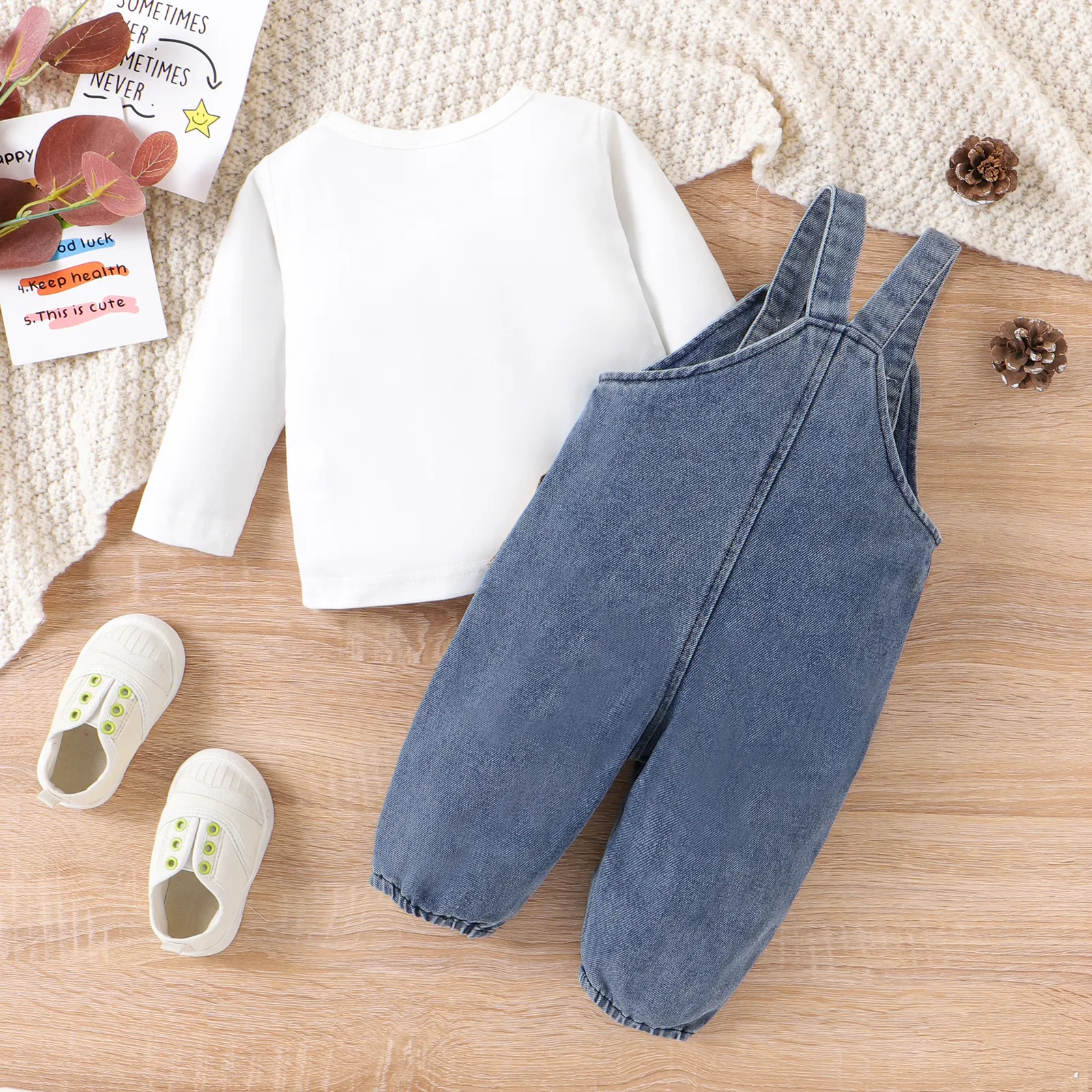 2pcs Baby Boy/Girl Childlike Giraffe Print Overalls Denim Set  image 3