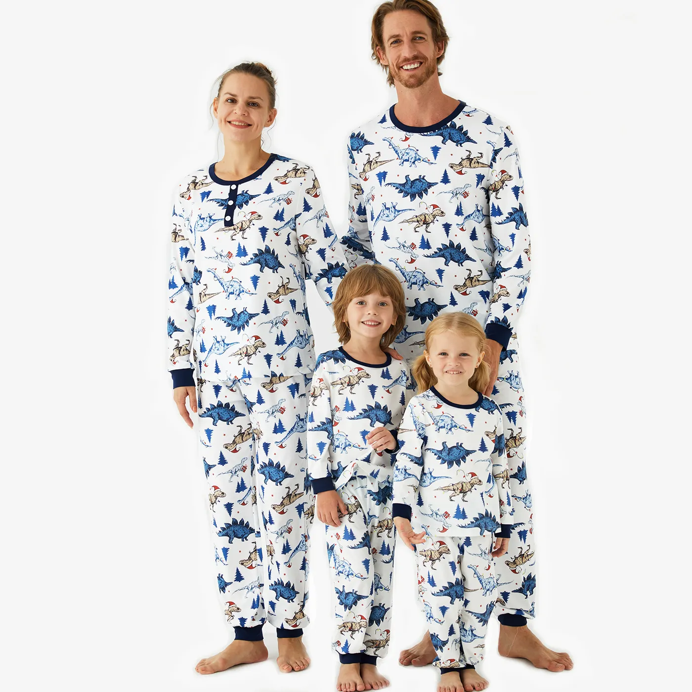 Christmas Family Matching Cute Dinosuar Allover Print Pajamas Sets(Flame Resistant)  Blue image 3