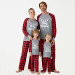 Merry Christmas Antler Letter Print Plaid Design Family Matching Pajamas Sets (Flame Resistant)  image 2