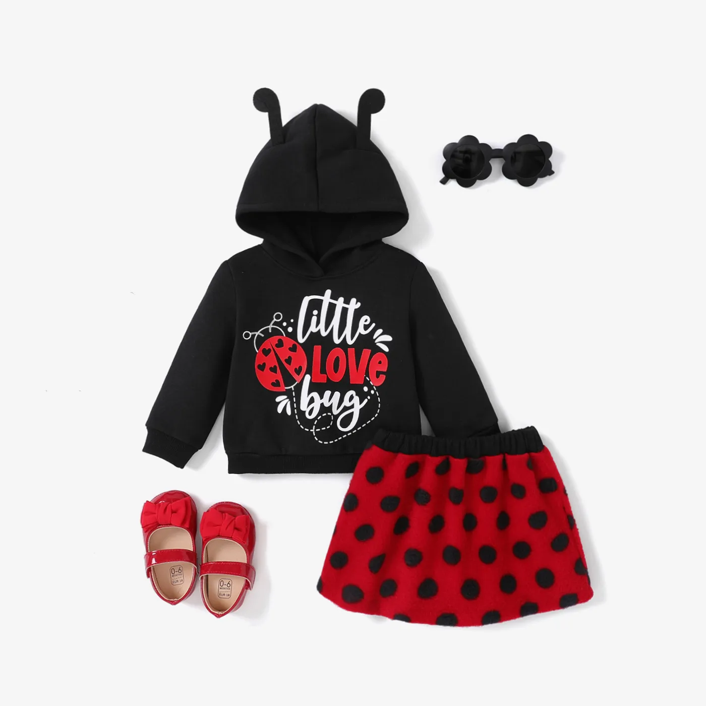 2PCS Baby Girl Childlike 3D Letter Top/Dress Set Black big image 1