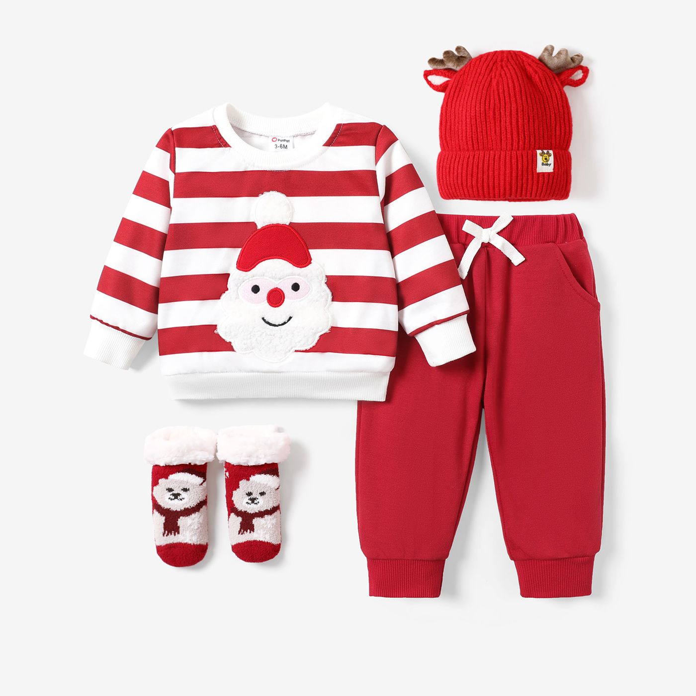 2pcs Baby Girl/Boy Childlike Fabric Stitching Christmas Pattern Top/ Pants Set