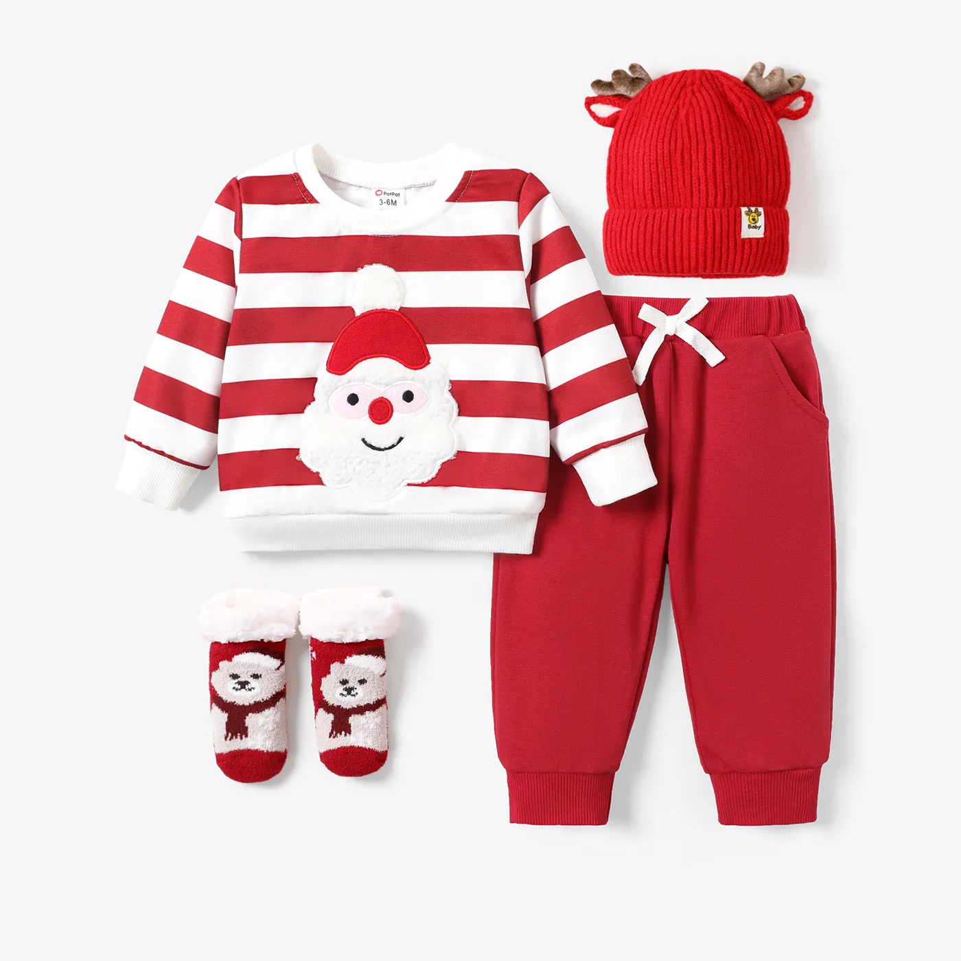  2pcs Baby Girl/Boy Childlike Fabric Stitching Christmas Pattern Top/ Pants Set  