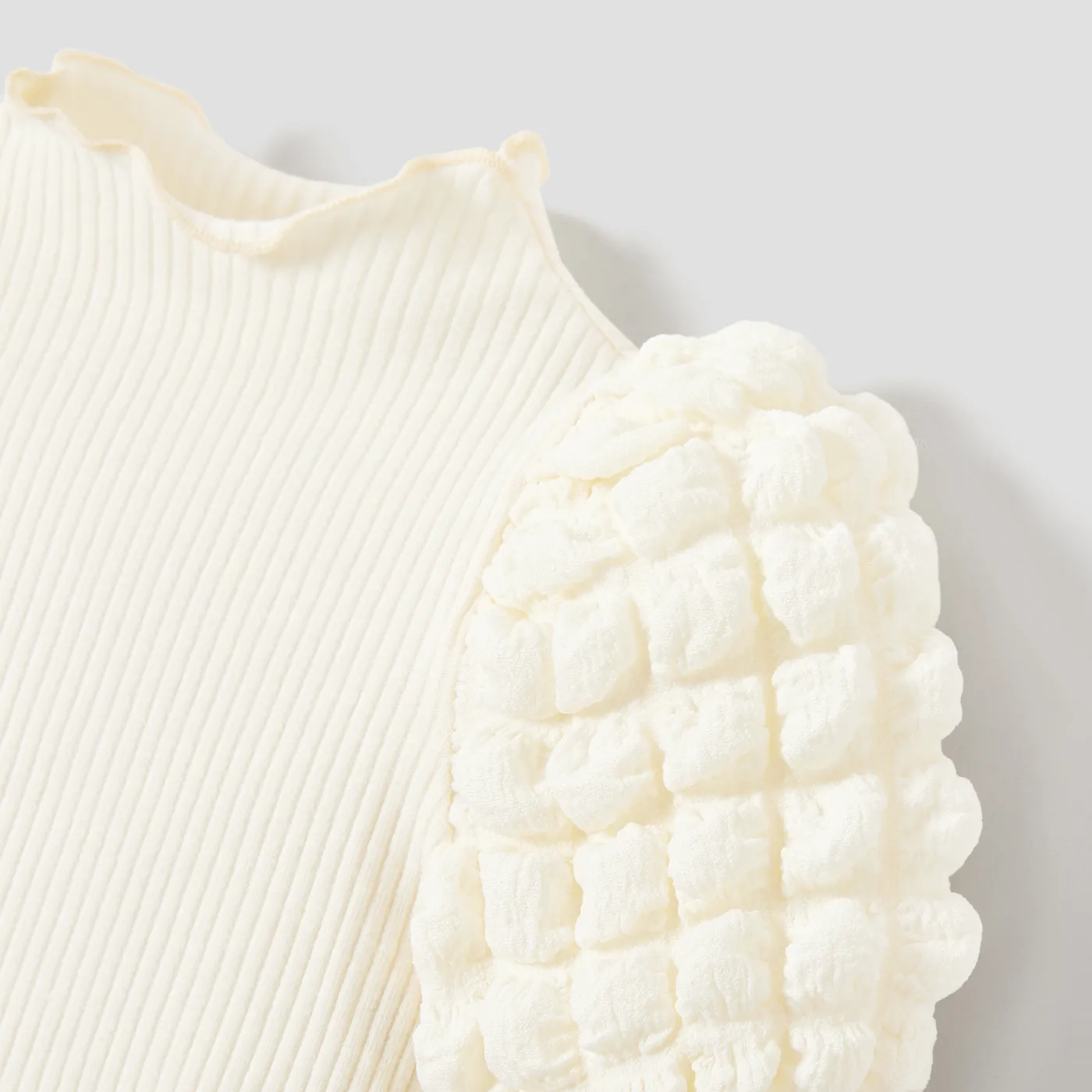 2PCS Baby Girl Hyper-Tactile 3D Solid Color Bubble Long Sleeve Set Ginger image 3