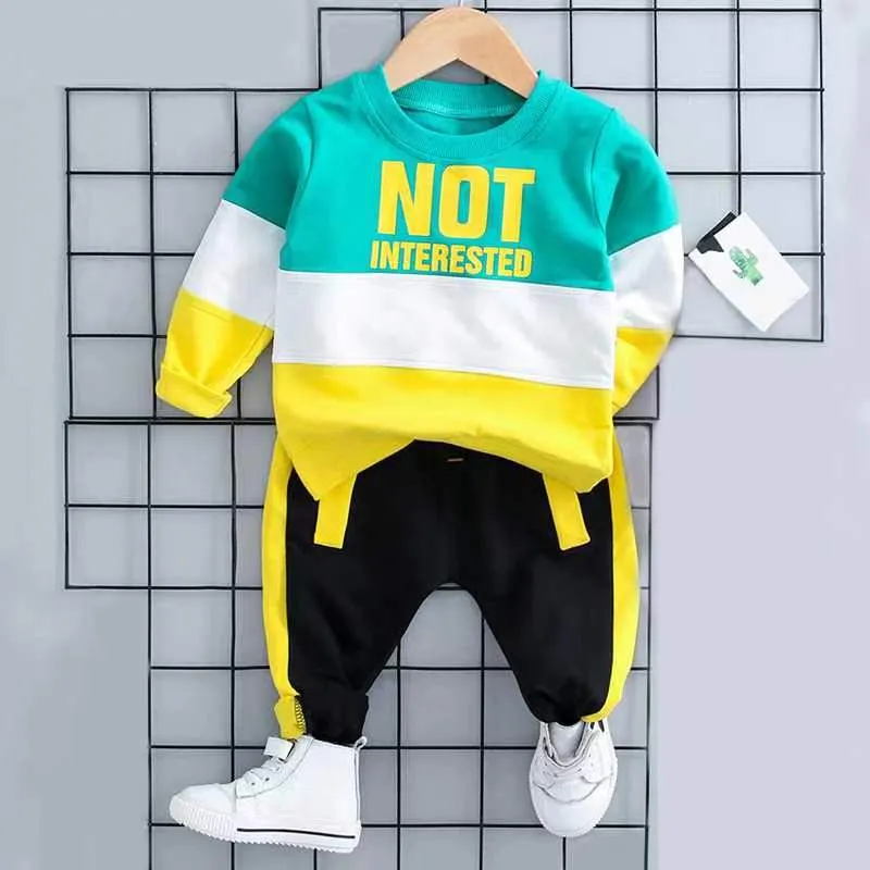 2pcs Toddler Boy Letter Print Colorblock Cotton Pullover Sweatshirt and Pants Set