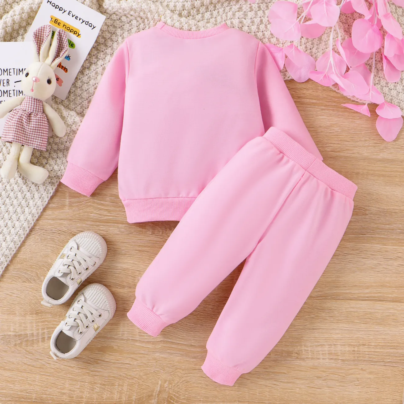 Baby Girl Cute Rabbit Animal print 3D Embroidered Sweatsuit Set Only $11.99  PatPat US Mobile