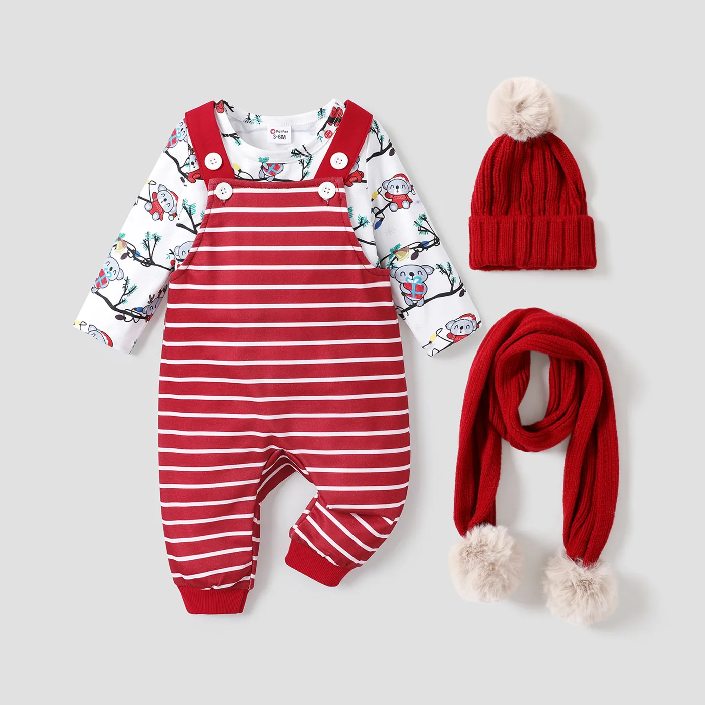 

2PCS Baby Boy/Girl Christmas Childlike Top /Hanging Strap Pant Set