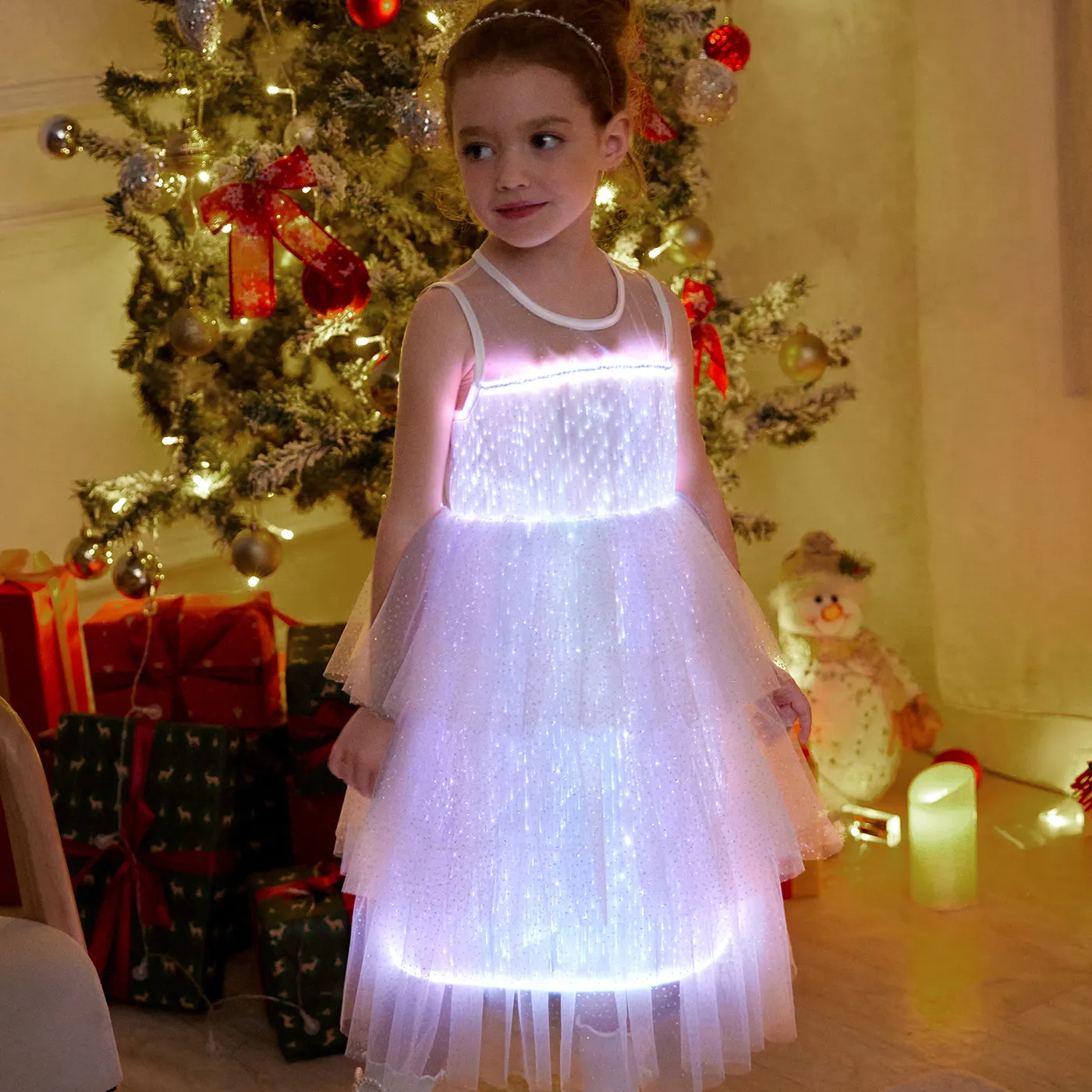 Go-Glow Light Up White Party Dress With Sequined Butterfly Including Controller (Built-In Battery)  image 3