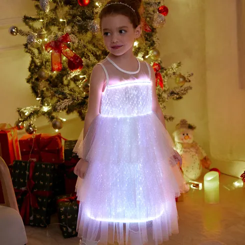 Go-Glow Light Up White Party Dress With Sequined Butterfly Including Controller (Built-In Battery) White big image 3