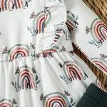2pcs Baby Girl Allover Rainbow Print Ruffle Long-sleeve Top and Ribbed Solid Pants Set  image 5