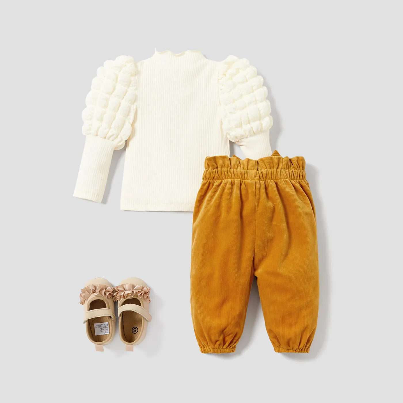 2PCS Baby Girl Hyper-Tactile 3D Solid Color Bubble Long Sleeve Set Ginger image 2