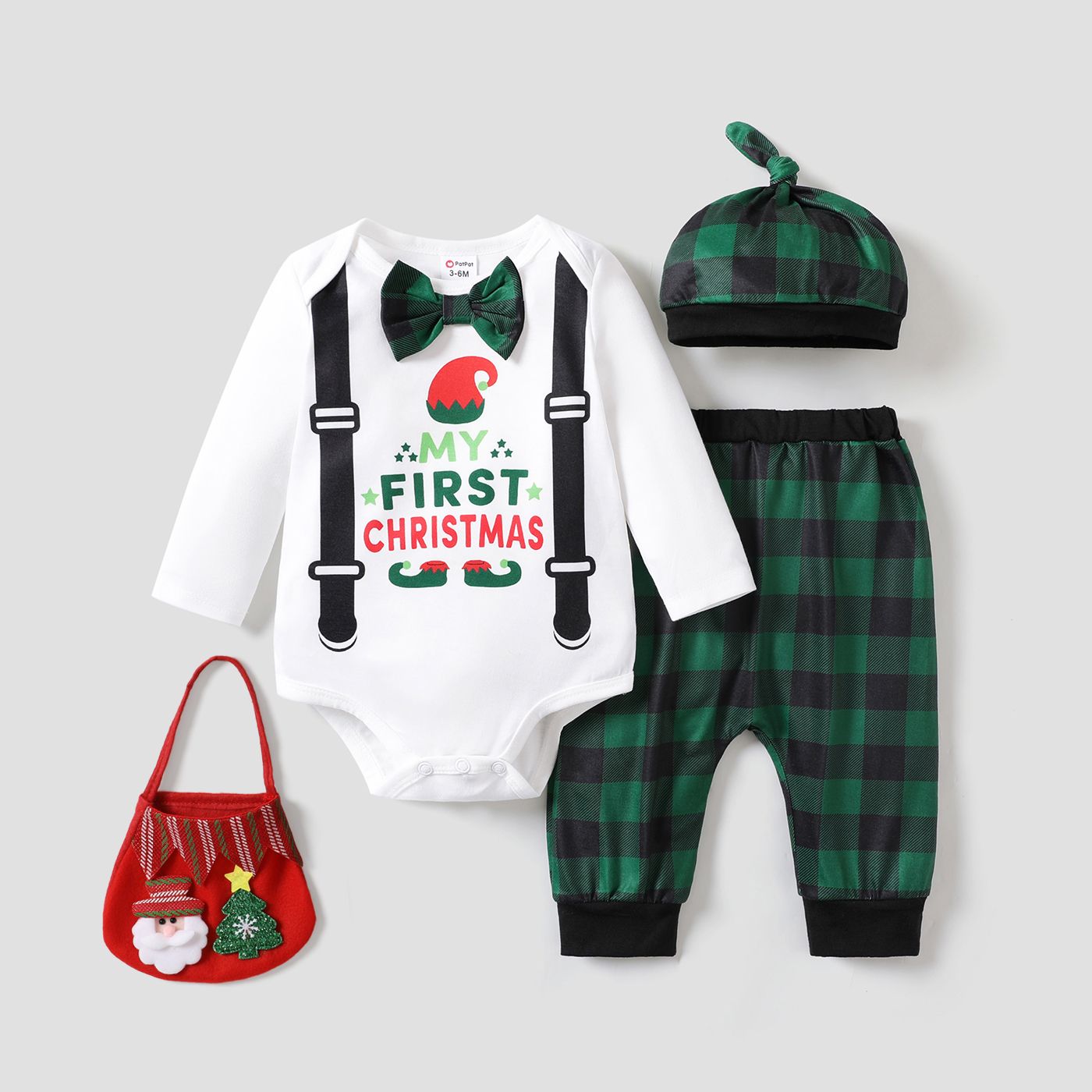 3pcs Baby Boy Christmas Letter Pattern Long Sleeve Set With Hat