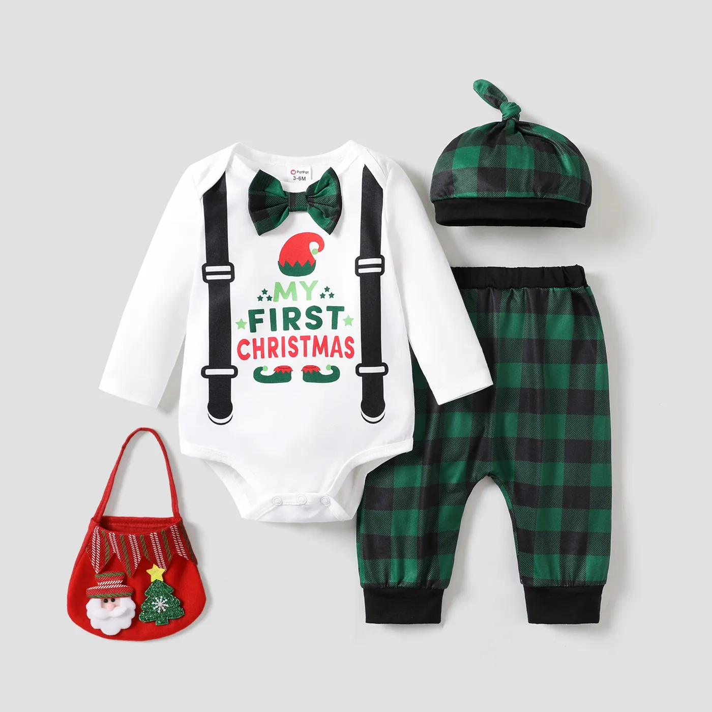3pcs Baby Boy Christmas Letter Pattern Long Sleeve Set with Hat White big image 1