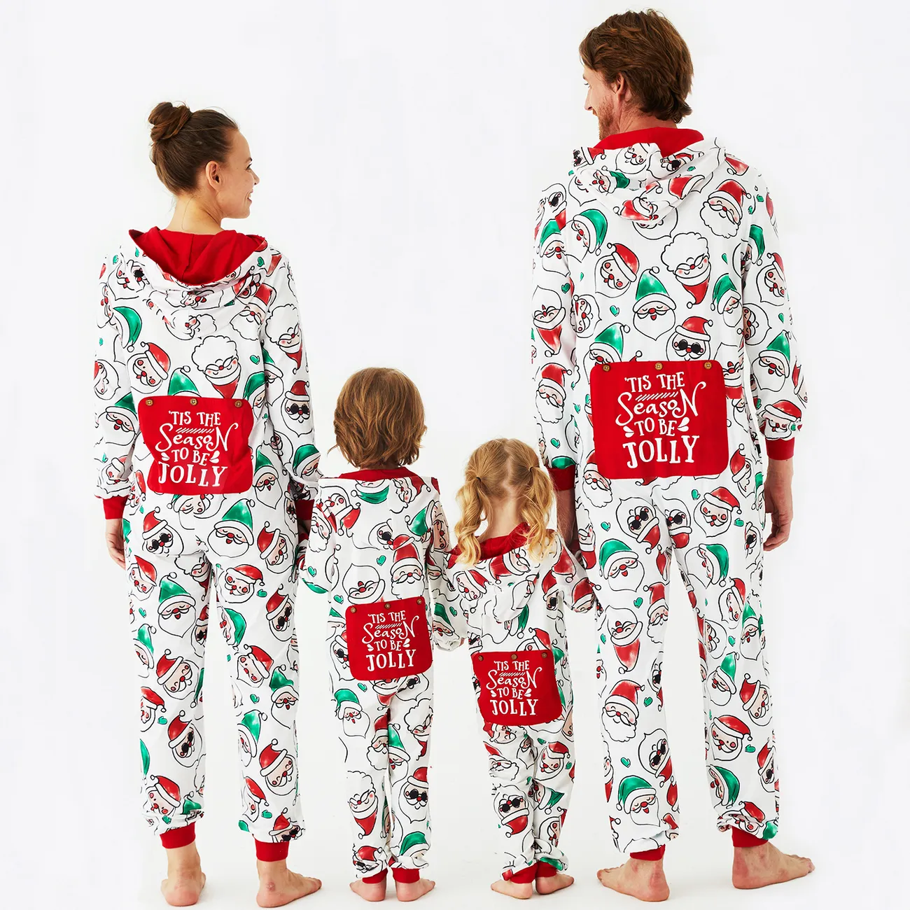 Christmas Family Matching Allover Santa Claus Print Long-sleeve Hooded Zipper Onesies Pajamas (Flame Resistant) ColorBlock big image 1