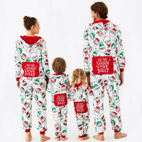 Christmas Family Matching Allover Santa Claus Print Long-sleeve Hooded Zipper Onesies Pajamas (Flame Resistant)