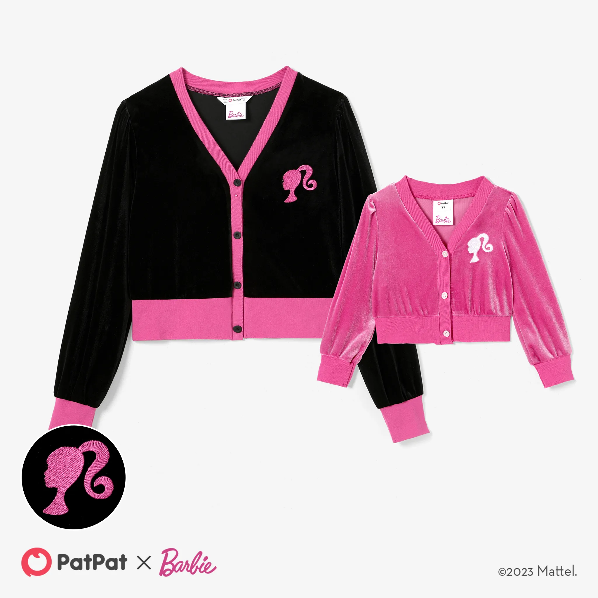 Barbie Mommy and Me Velvet Glitter Embroidered Pattern V-Neck Cardigan Coat 