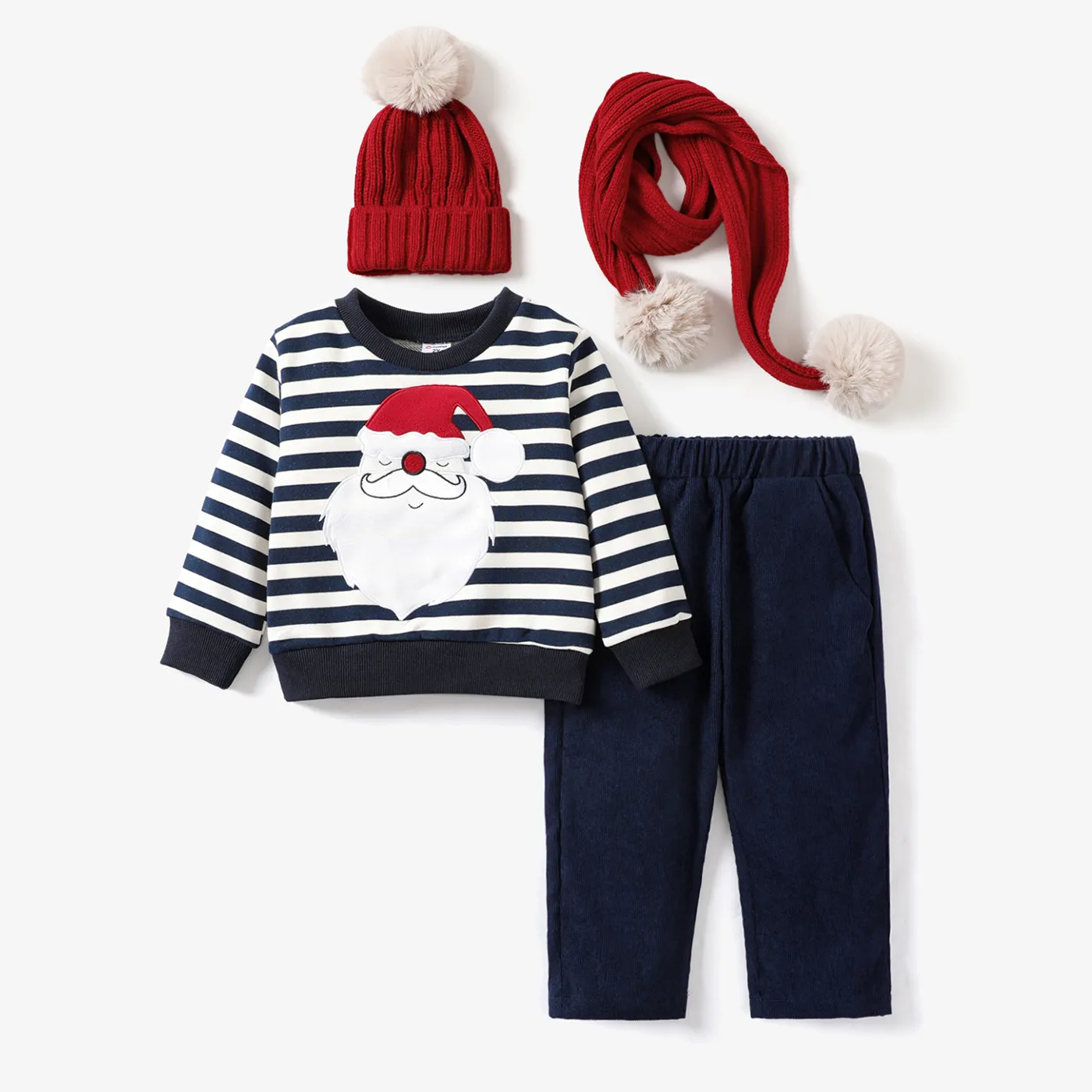 2pcs Toddler Boy Christmas Stripe Childlike Style Set