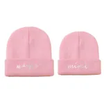 Cute casual embroidered knitted hat for parents and children Pink