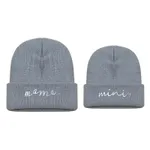 Cute casual embroidered knitted hat for parents and children Grey