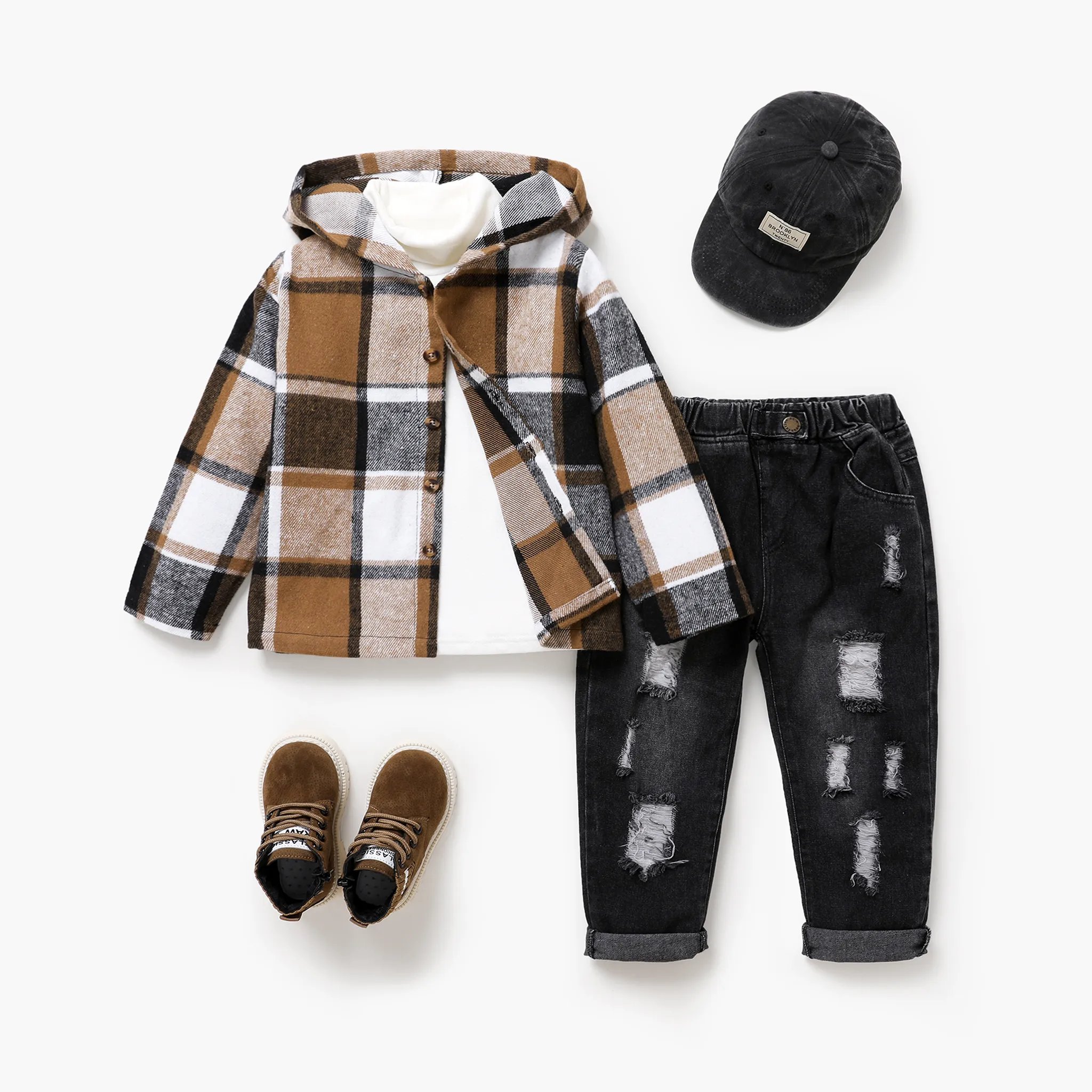 Kid Boy Hooded Plaid Long sleeves Shirt Jacket  image 2