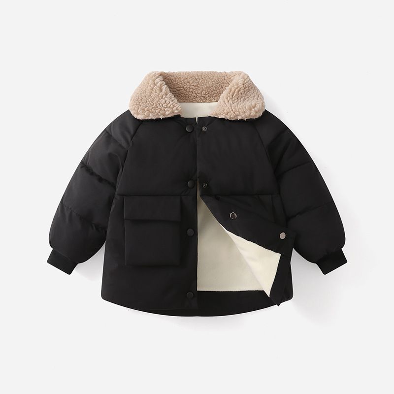 Toddler/Kid Girl/Boy  Solid Color Fleece Lapel Casual Cotton Oversized Coat