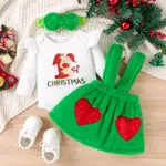 Christmas 3pcs Baby Girl Suit-dress with Sweet Christmas Pattern and Fabric Stitching with Headband  image 2