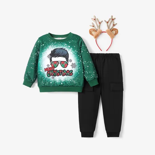 2PCS Toddler Boy Childlike Design Christmas Top/ Pant Set 