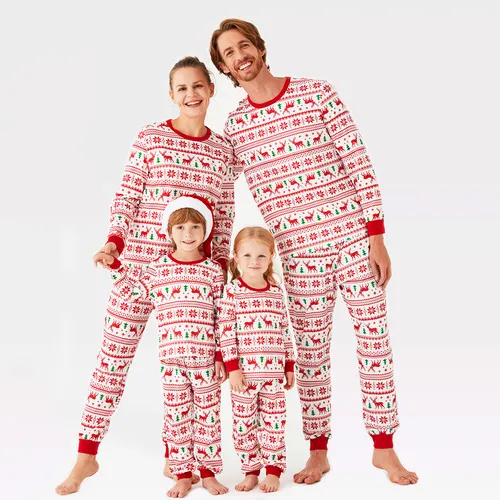 Family Look Red/White casual Pajama Sets Christmas tree full print Matching Pajamas