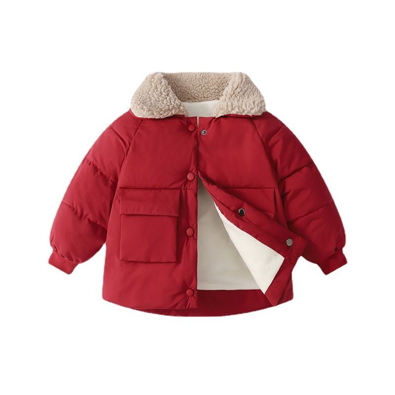 Toddler/Kid Girl/Boy  Solid Color Fleece Lapel Casual Cotton Oversized Coat