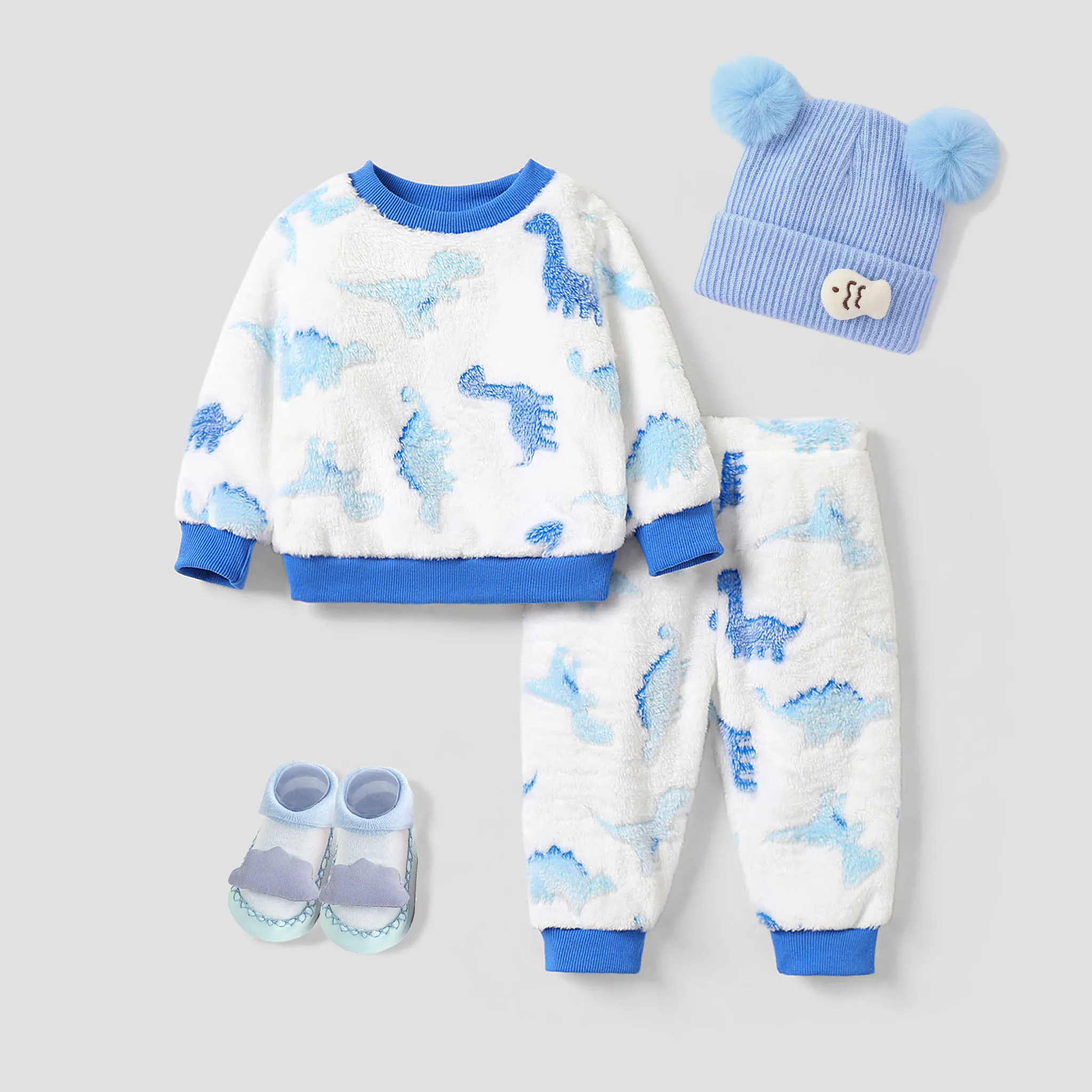 Baby Girl/Boy Hyper-Tactile Dinosuar Plush Set/Hat/Shoes