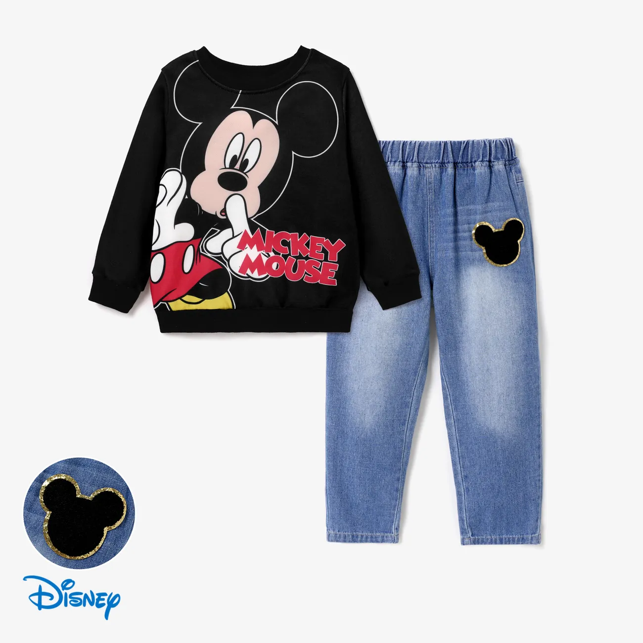 isney Mickey and Friends Toddler/Kid Boy Cotton Denim Jeans o Disney Mickey and Minnie Character Pattern Print Crew Neck Sweatshirt azul vaquero big image 1