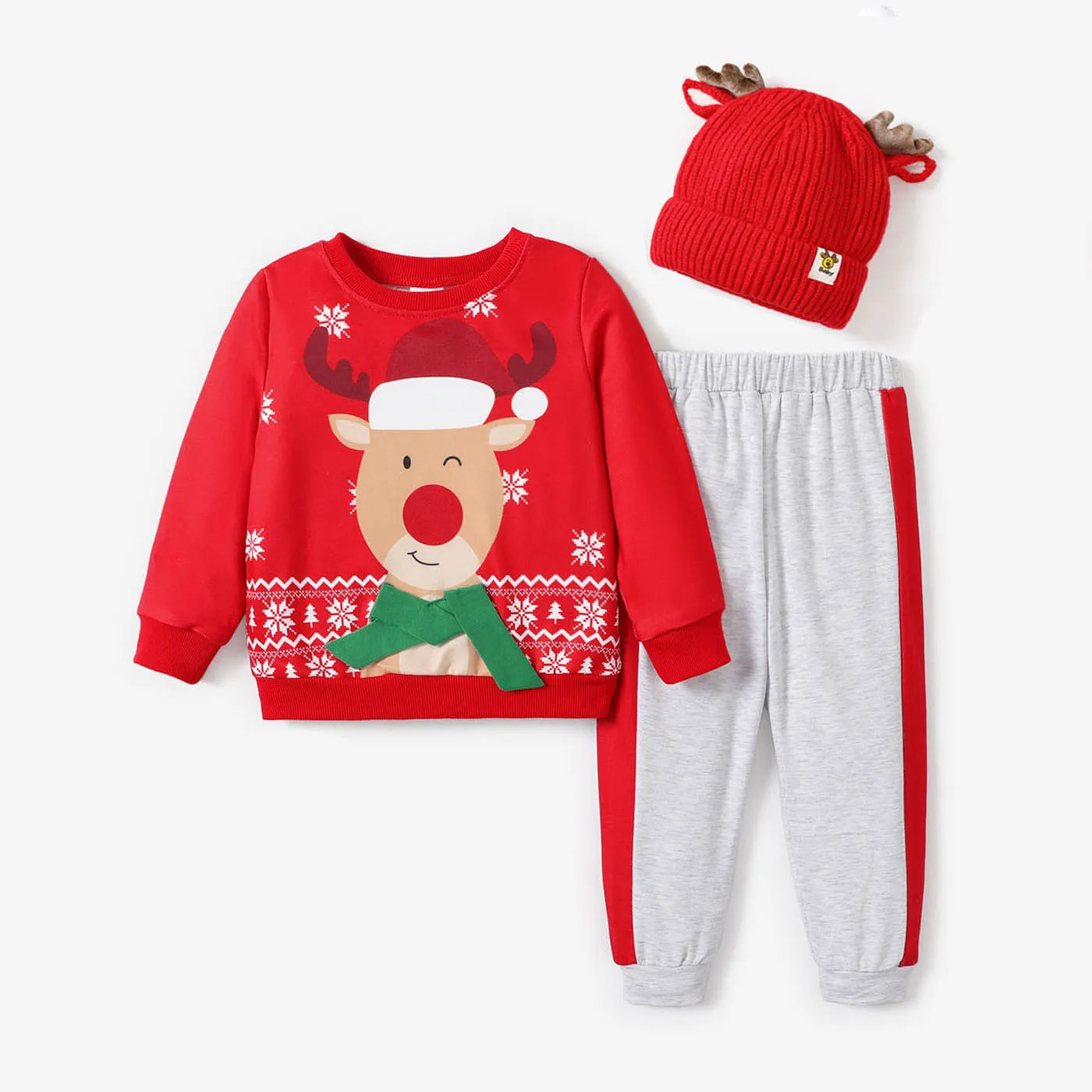  2PCS Toddler Boy Childlike Fabric Stitching Christmas Pattern Top/ Pants Set 