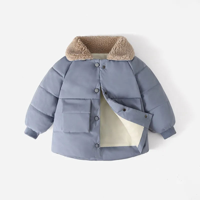 

Toddler/Kid Girl/Boy Solid Color Fleece Lapel Casual Cotton Oversized Coat
