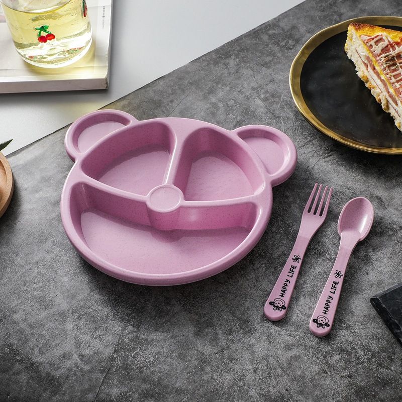 

Cartoon Bear-shaped Cutlery Set with Divided Breakfast Plate