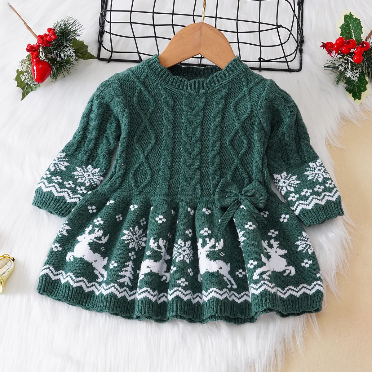 Baby Girl Christmas Sweet Sweater Dress  Green