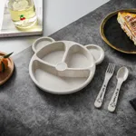 Cartoon Bear-shaped Cutlery Set with Divided Breakfast Plate Beige