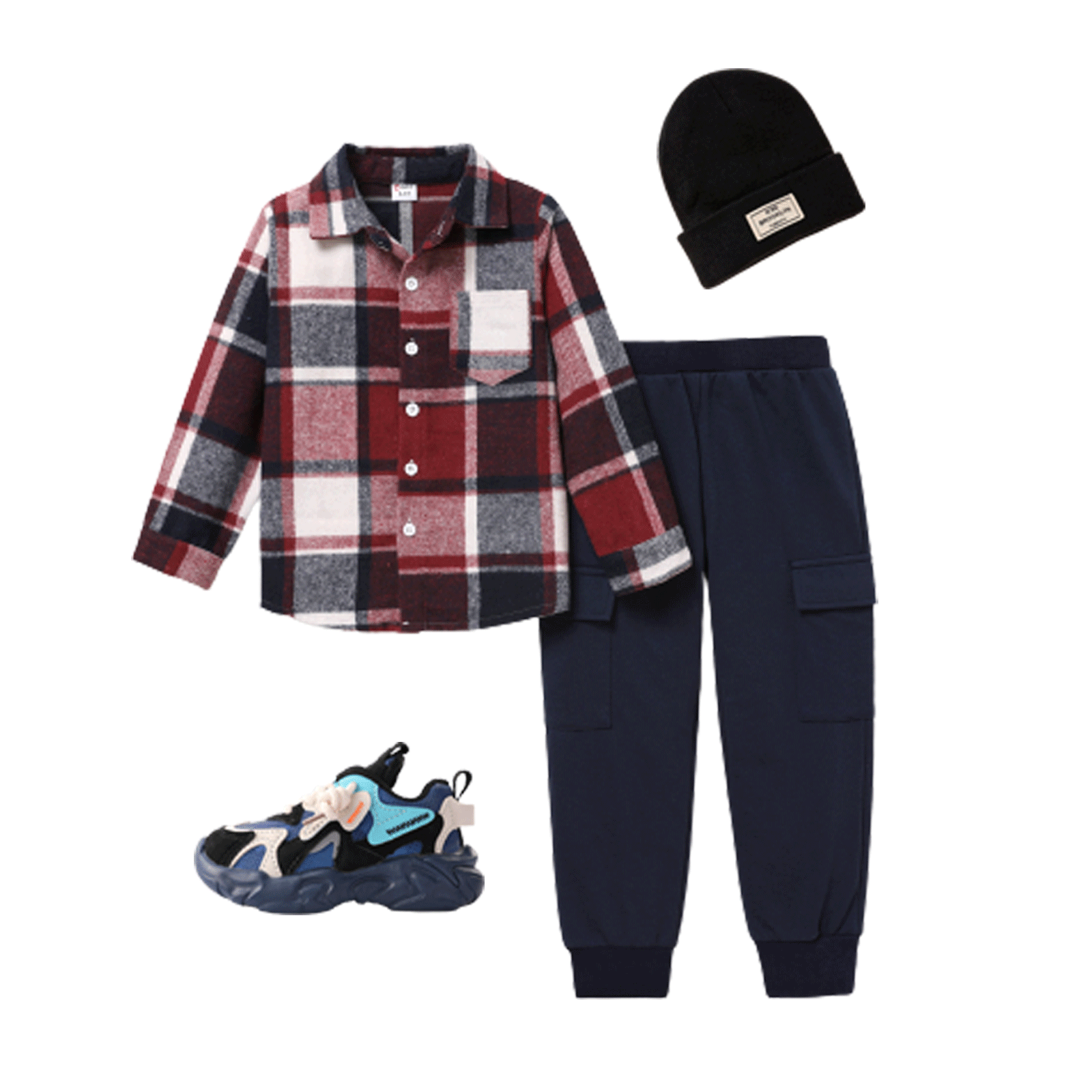 2pcs Kid Boy Retro Check Pattern Set Dark Blue image 2