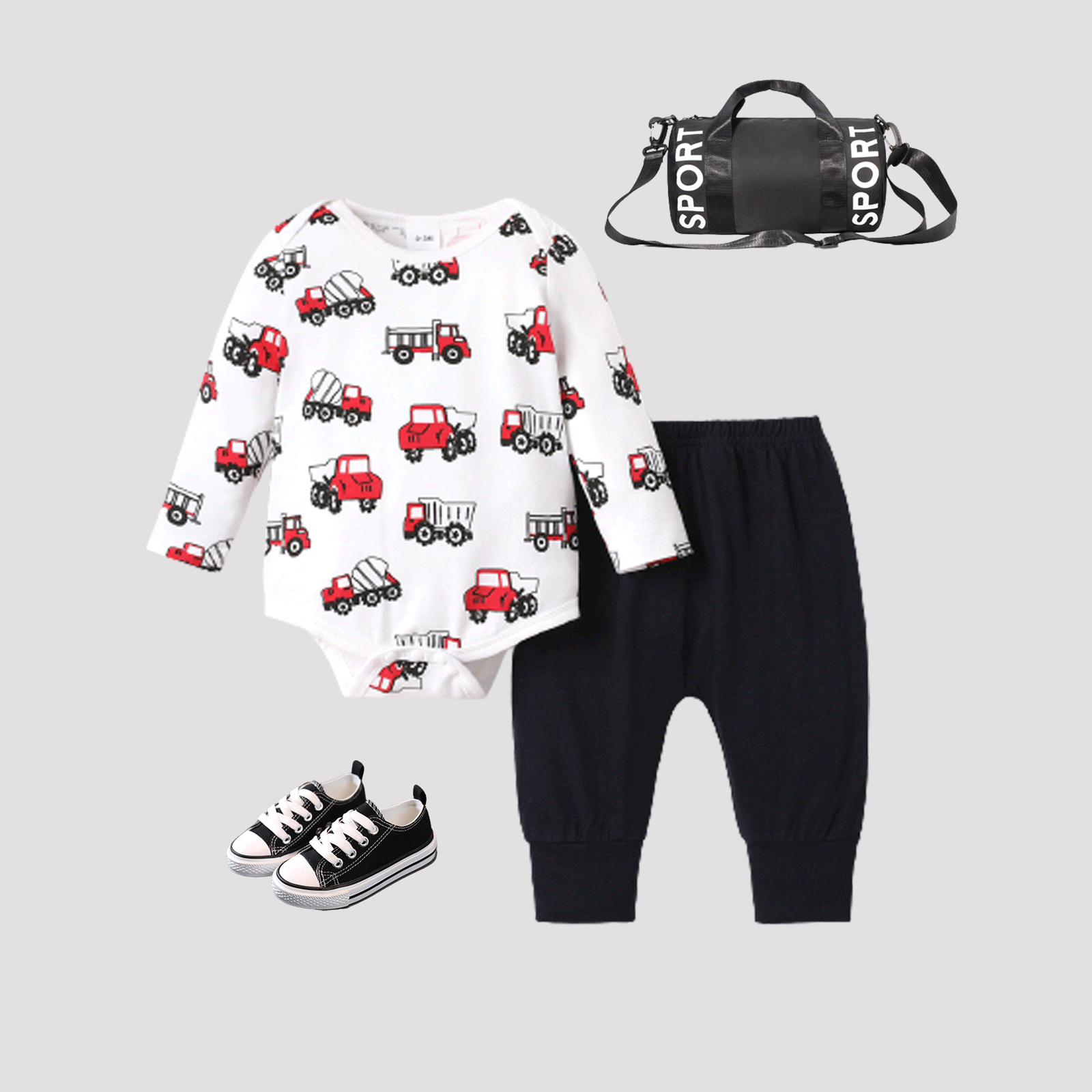 2pcs Baby Boy Childlike Vehicle Pattern Long Sleeve Set