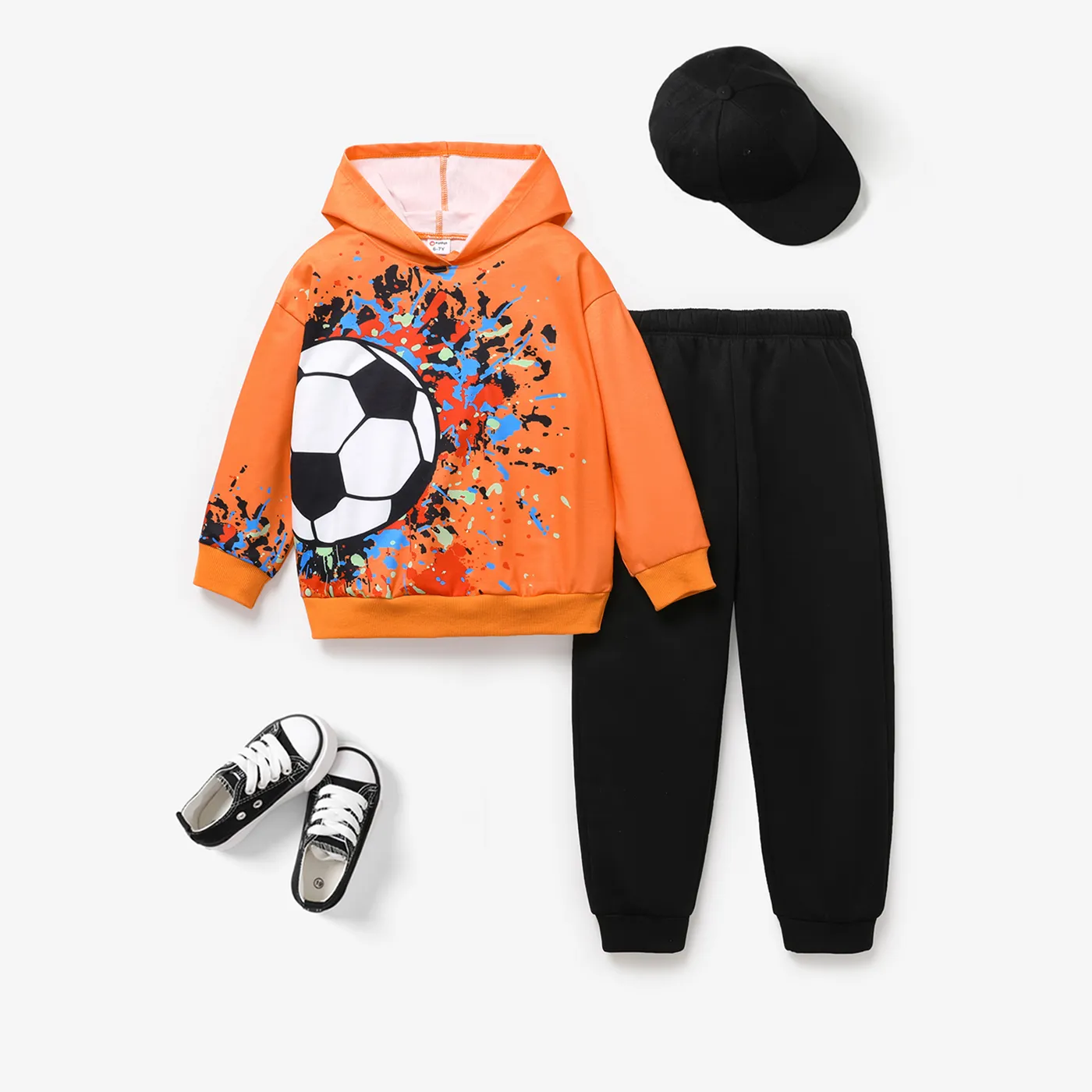 2pcs Kid Boy Ball Element Pattern Loose Hooded Set Orange image 2